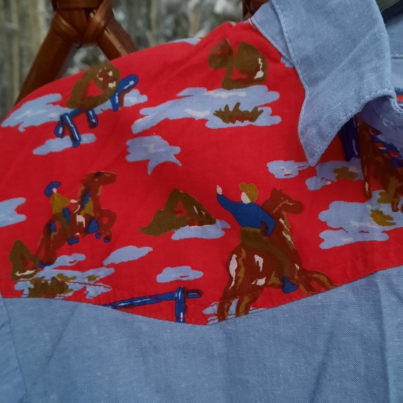 Vintage Boy's Denim cowboy print button down Shirt - Picture 3 of 10